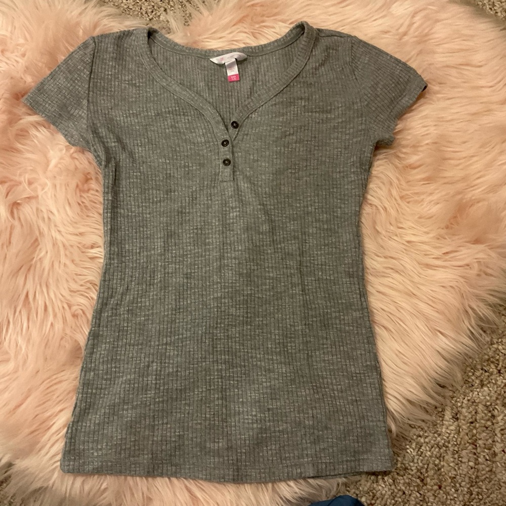 Gray Ribbed Henley Top